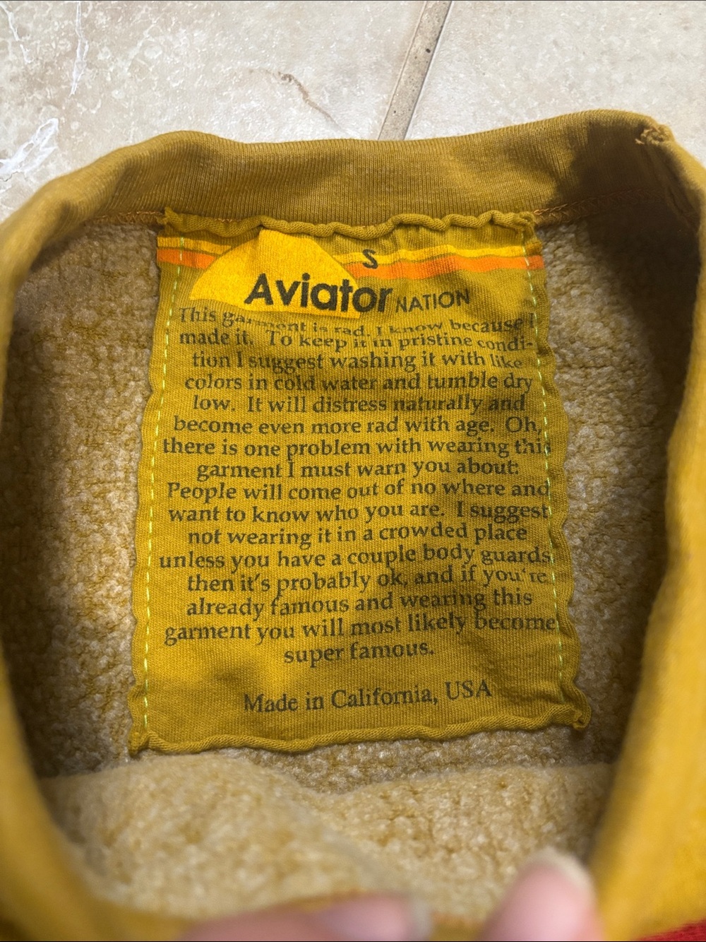 Aviator Nation Mustard Yellow Heart Pullover Sweatshirt Size Small - Picture 3 of 5